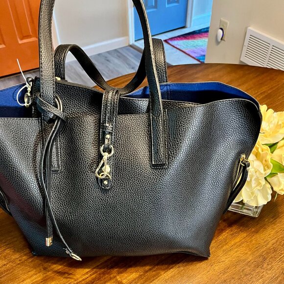 Travanti Black Pebbled Tote Carryall Bag With Matching Pouch Blue Lining - Picture 1 of 12